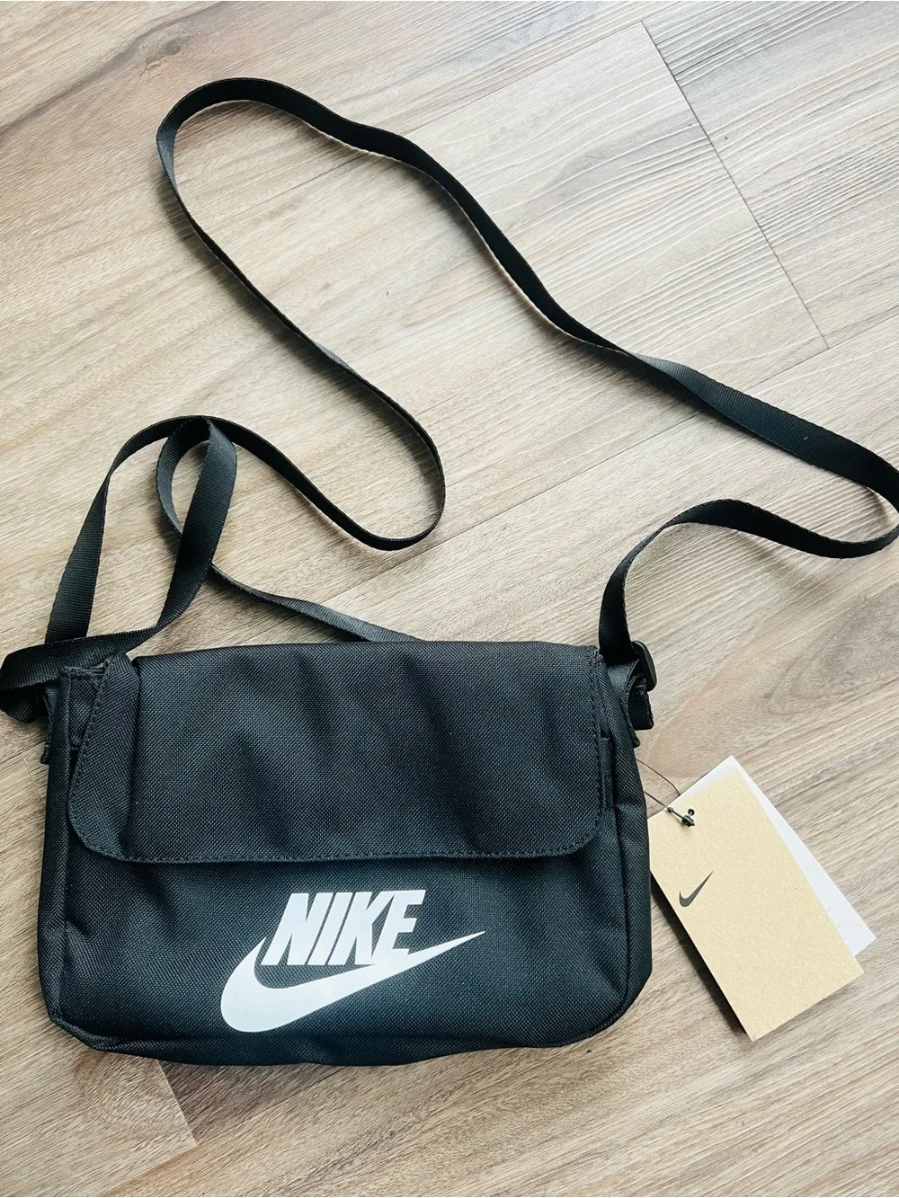 Nike Black Crossbody Messenger Bag with White Logo